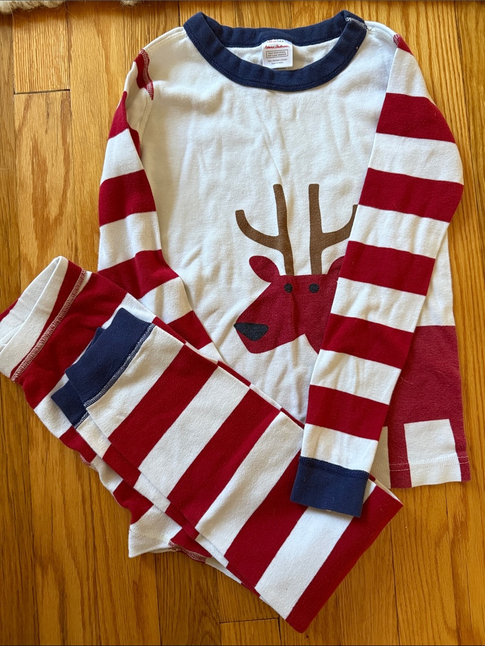 Kids Red & White Reindeer Stripe Pajama Set - Hanna Andersson